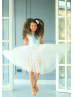 Blue Sequin Ivory Tulle V Back Flower Girl Dress